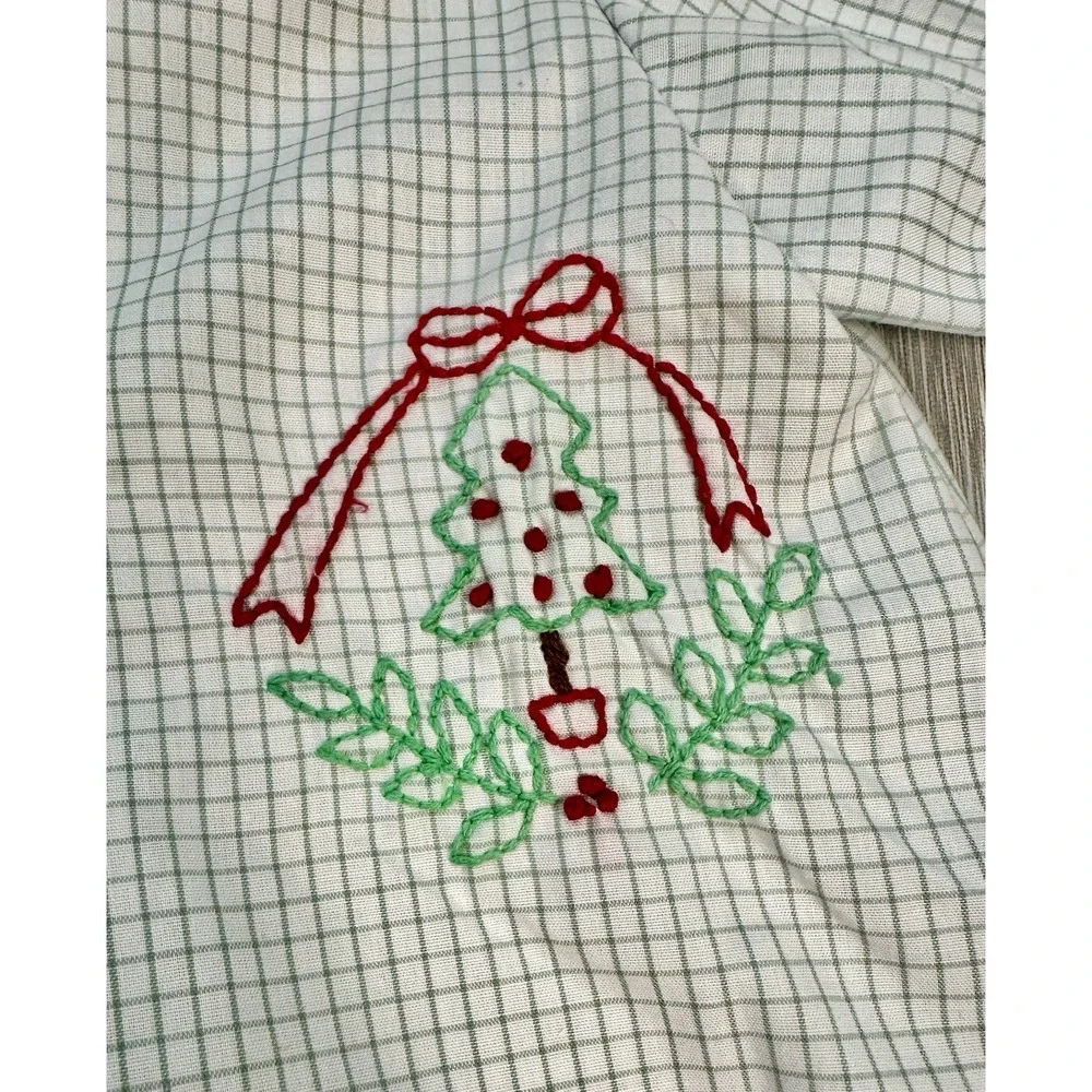 Shrimp & Grits Christmas Embroidered Green White Gingham Dress‎ Toddler Girl JOY